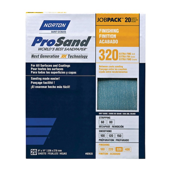 Norton ProSand 11 in. L X 9 in. W 320 Grit Aluminum Oxide Sandpaper 20 pk